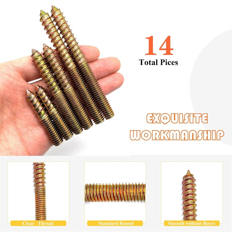 Matrelt 14Pack 3/8-16" Hanger Bolts 3Sizes 2-4 Inch Double Headed Bolts Wood Dowel Screw Self-Tapping Screw Hanger Bolts for Wood Furniture Double Threaded Rods Bolt - Image 4
